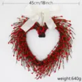 Handmade red and white berry heart wreath with white bow for Valentine's Day decor - Red And White Valentine Heart Wreath / Red