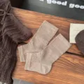 Retro knitted stirrup socks in khaki, vintage Maillard style footless leg warmers for women. - One Size / Khaki