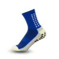 Professional mid-tube soccer grip socks with anti-slip soles and cushioned terry bottom. - Blue