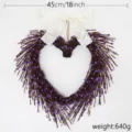 Handmade heart-shaped wreath with purple and white berries and white ribbon bow, 45cm size - Purple And White Valentine Heart Wreath / Purple