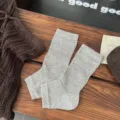 Grey melange knit socks for women vintage style breathable soft comfortable fall daily wear - One Size / Light Gray