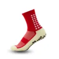 Red soccer grip socks with anti-slip rubber soles, athletic football training socks. - Red