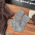 Graue Strick Socken Damen Retro Halbsohlen Steigbuesel Beinlinge atmungsaktiv JK style - Einheitsgröße / Dunkelgrau