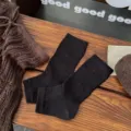 Black stirrup leg warmers women vintage aesthetic footless socks autumn casual hosiery - One Size / Black