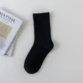 Black cotton knit mid-tube socks, vintage style soft daily casual wear for spring autumn. - Male Style / Black