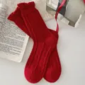 Red wool thick warm mid-calf socks for women autumn winter cozy knitted hosiery fashion daily wear - Twisted