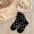 Women cute black polka dot mid-calf socks Japanese style winter warm cozy casual hosiery - One Size / Black