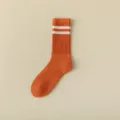 Men's thick winter thermal sport socks, cozy fleece-lined mid-calf striped design. - Brick Red