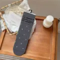 Korean style autumn winter dark grey floral stacking socks, soft and warm mid-tube knit socks. - Dark Gray