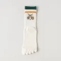 White cartoon dog print anti-slip yoga five-finger crew socks for women sports fitness - Green/White