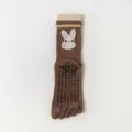 Brown five-toe yoga socks with cute rabbit embroidery and anti-slip silicone grip soles. - Brown