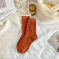 Gemütliche orange Zopfmuster Wollsocken für Damen, dicke warme Plüsch-Wintersocken. - Einheitsgröße (35-40) / Orangerot