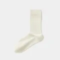 Women's solid color mid-calf silk blend socks in elegant off-white, soft and breathable. - One Size / Creamy White