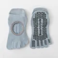 Light blue five-toe yoga socks with hollow-out top and anti-slip grip sole for women pilates. - One Size / Blue