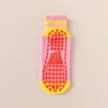 Pink yellow non-slip trampoline socks variant with red grip dots for indoor fitness and yoga. - Pink