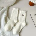 White fuzzy winter mid-calf socks with cute puppy embroidery for women cozy thick stockings - One Size - EU 34-41 / Dog