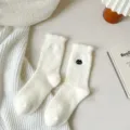 Women winter thick warm fuzzy socks cute white fluffy plush crew socks with black cat embroidery - One Size - EU 34-41 / Cat