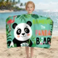 Detailansicht eines bunten Mikrofaser-Strandtuchs mit Panda- und Flamingo-Muster - 80*130cm / Minzgrüner Panda-Stil (STJ202628)