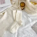 Cozy women cable knit wool socks thick winter warm thermal mid tube hosiery wear - One Size / White