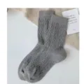 Grey cable knit warm winter socks for women, cozy thermal thick long hosiery daily wear. - One Size / Light Gray