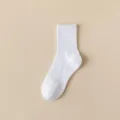 Men solid white crew socks casual cotton ribbed mid tube daily wear comfortable breathable - One Size / Creamy White