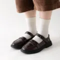 Children's white ribbed socks and brown Mary Jane shoes set, cute student style daily wear. - S (Suggested 1-3Y) / 5 Pairs of Cream White