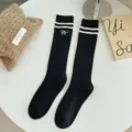 Damen JK Akademie Lolita Schleife Wadenstrümpfe Schwarze Doppelstreifen Lange Socken - Einheitsgröße / Schwarz