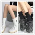 Calzini da donna a meta polpaccio moda casual tendenza traspirante comodo stile sportivo - Taglia unica / 3 nero + 3 bianco