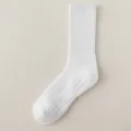 Men's white athletic long socks cotton mid-calf sports basketball breathable towel bottom - One Size (Size 38-43) / High-Top / White