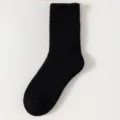 Women thick warm wool mid tube socks black winter thermal floor sleeping socks soft cozy comfort - Black