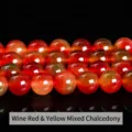 Translucent wine red and yellow mixed chalcedony beads for DIY jewelry - 6mm/Approx 60pcs / Wine Red + Yellow