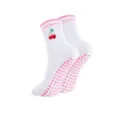 Witte dames yogasokken met schattige kersen borduursel en roze antislip zolen voor sport. - Roze Trim