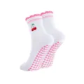 Dames antislip yogasokken middelhoog wit roze kers schattig pilates fitness vloer - Roze Bloemenrand