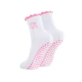Calzini yoga antiscivolo donna meta polpaccio cuore rosa pilates fitness danza cotone bianco - Cuore
