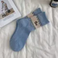 Thickened winter warm mid-calf socks with cute puppy fair isle pattern, retro style. - Blue
