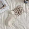 Cozy Fair Isle puppy bow mid-tube socks, thickened warm retro winter knit socks for women. - Beige