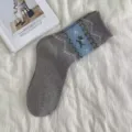 Fair Isle puppy bow mid-calf socks winter thick warm retro Christmas style knit socks - Light Gray
