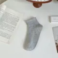 Women's gray short socks, comfortable ribbed ankle socks for daily casual wear, breathable cotton. - One Size / Light Gray