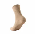 Solid color beige yoga grip socks for women, non-slip fitness and indoor dance socks. - One Size / Khaki