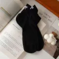 Black mesh short socks for women, cute bow embroidery, breathable summer ankle socks. - One Size / Black