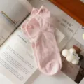 Cute pink bow ankle socks for women, breathable cotton low cut casual summer daily wear nice. - One Size / Pink