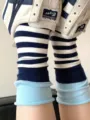Dopamine colorblock striped slouch socks women spring style mid-calf socks with double cuffs - One Size / Blue Sock Cuffs