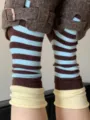Dopamine colorblock striped layered cuff rolled slouch socks for women, spring autumn style. - One Size / Light Yellow Sock Cuffs