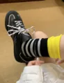 Black and white striped socks with bright yellow layered double cuffs, stylish and comfortable. - One Size / Bright Yellow Sock Cuffs