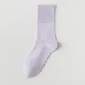 Women light purple mid-tube cotton socks, soft breathable casual daily wear hosiery. - One Size / Light Purple
