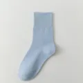 Women light blue mid-tube cotton socks, comfortable seamless design for autumn daily wear. - One Size / Light Blue