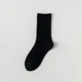 Women black mid tube cotton sock plain casual warm breathable daily wear comfortable hosiery - One Size / Black