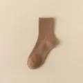 Men's cotton mid-tube socks solid color ribbed knit comfortable breathable daily wear - One Size / Khaki