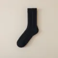 Men's thick black thermal wool socks, winter warm long ribbed knit socks for daily wear. - Black