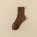 Men brown cotton mid-tube socks, daily casual ribbed knit anti-odor business sock. - One Size / Coffee